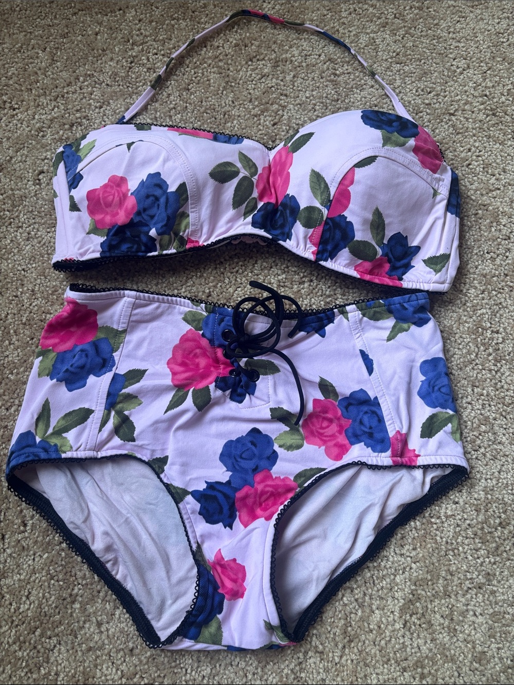 Seafolly retro High-Waist Bikini:  Bandeau halter us 8, high waist bottom us 10